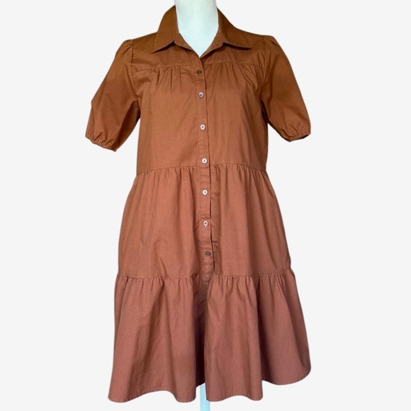 Abercrombie & Fitch Poplin Trapeze Shirt Dress in Chestnut Sz XS - Picture 5 of 9
